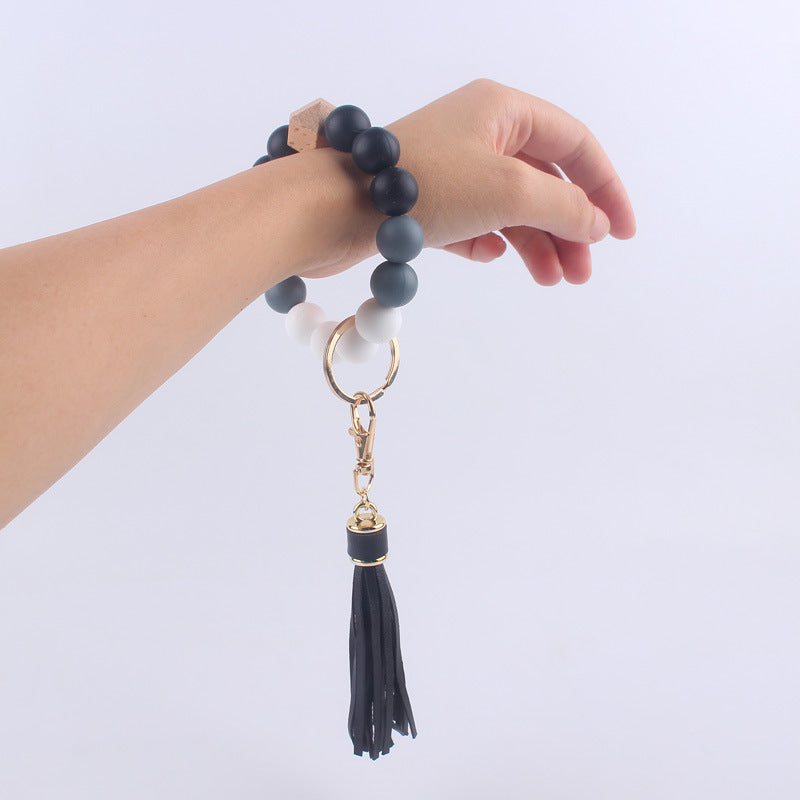Wholesale Silicone Beaded Tassel Wrist Keychain